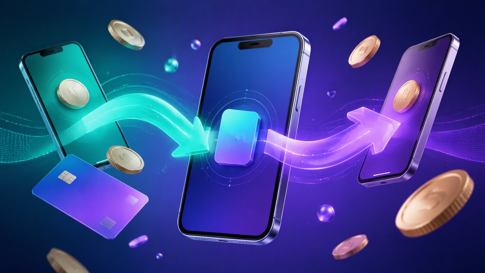 Illustration of phones sending and receiving digital payments