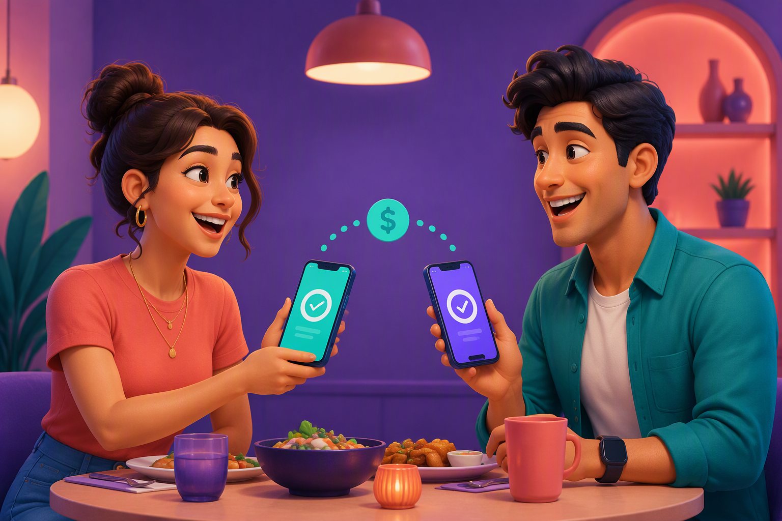 Two people sending money phone to phone